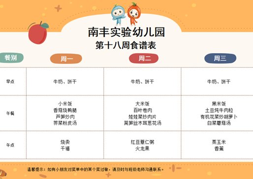 第十八周食谱（12.29-12.31）