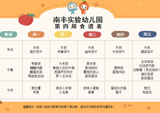 第四周食谱（9.20-9.24）